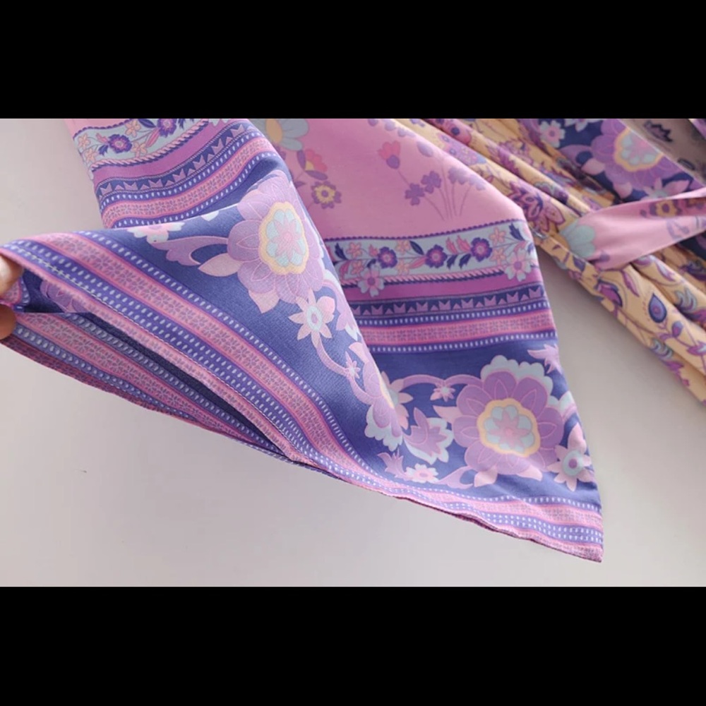 Boho gypsy kimono maxi duster pink purple cover up - Picture 6 of 6